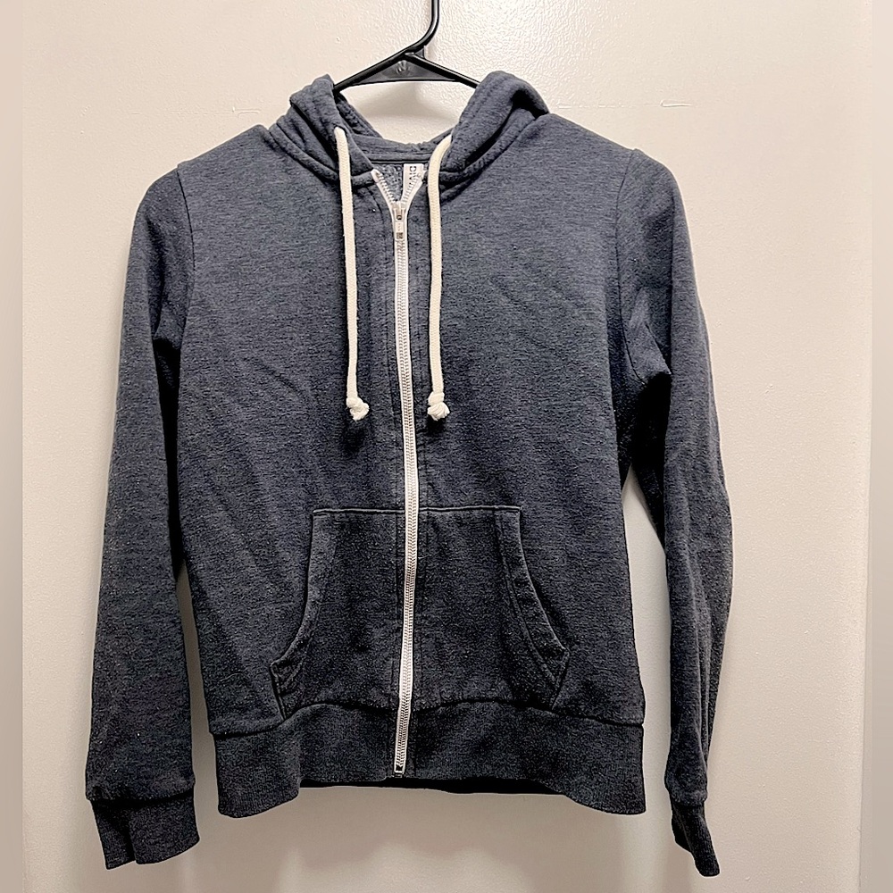 H&M Blue/Gray Zip-Up Hoodie with Drawstrings, Size S